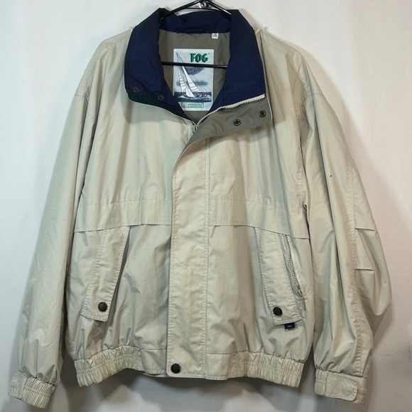 London Fog Windbreaker Jacket Men's XL Beige Blue Golf Outdoors Coat - Picture 1 of 9